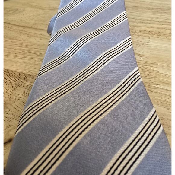 VILLA PONTI MEN SILK TIE 60X3.5" WIDE Light Blue Striped Preppy Executive EUC - Picture 1 of 8